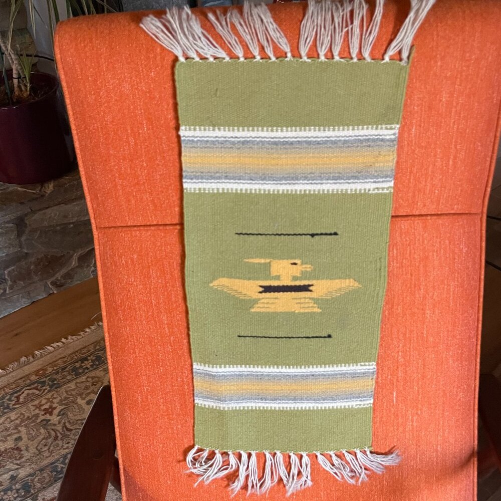 Chimayo Long Thunderbird Lime Green Geometric Weaving